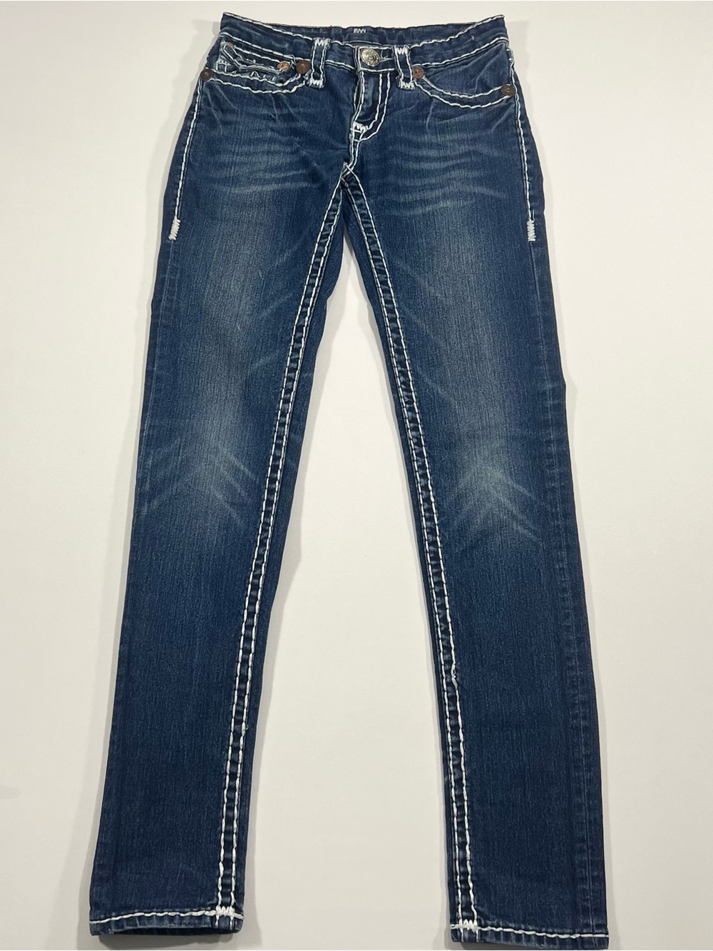True Religion Billy Super T Straight Leg Jeans 27x31 Y2K White Stitch